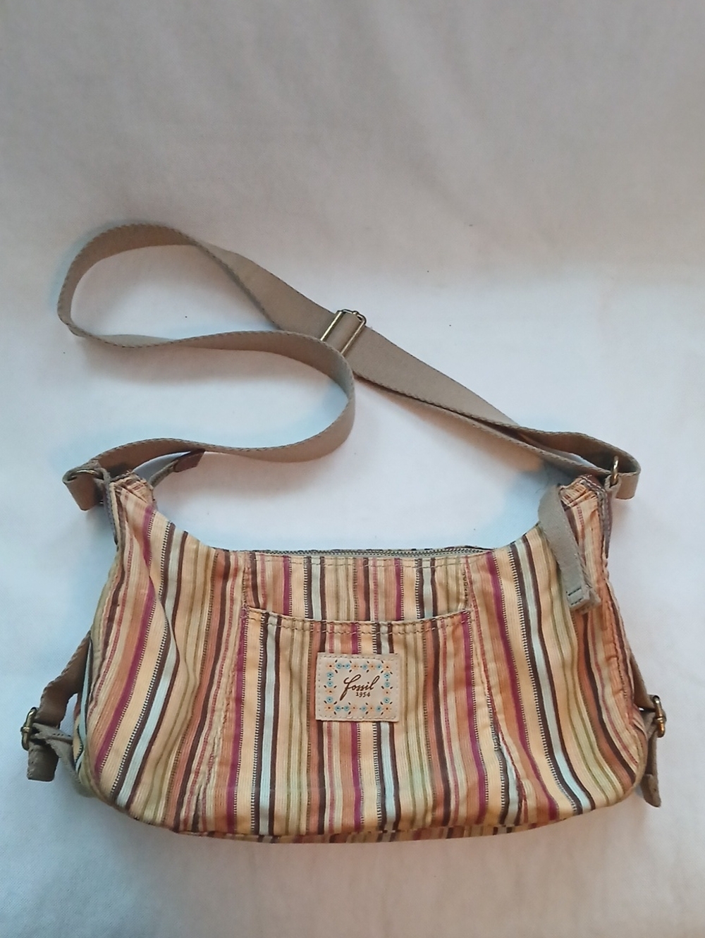 Vintage Fossil Womens Corduroy Striped Crossbody Shoulder Bag Boho Y2K